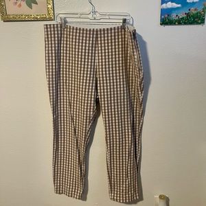 Brown and cream plaid cropped straight leg trousers